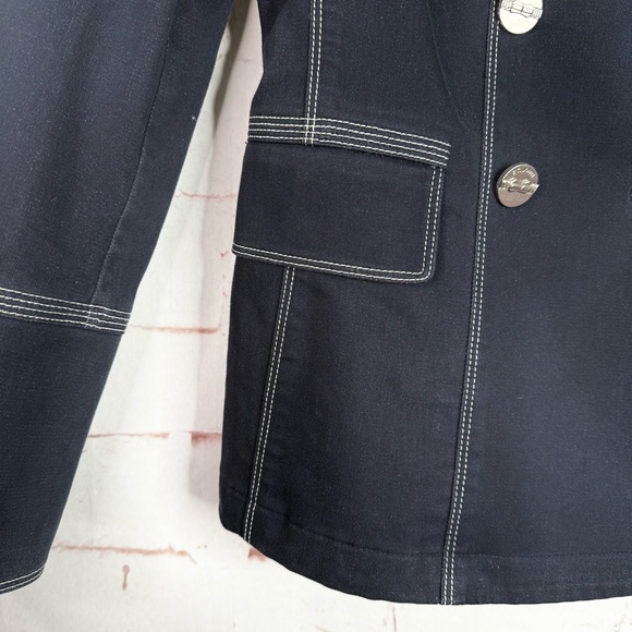 ST. JOHN Sport M Nautical Double Breasted Navy Cotton Blend Blazer Silver Button - Picture 7 of 14